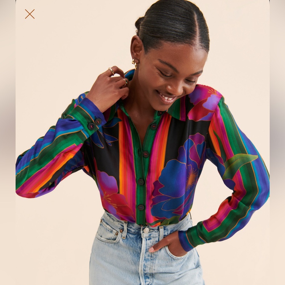 FARM Rio Black Flower Season Scarf Shirt